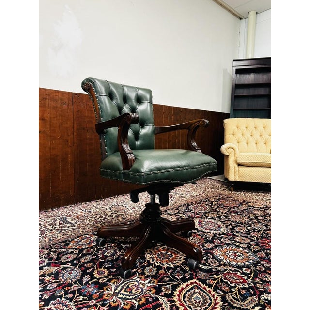 Animal Skin English Chesterfield Office Chair For Sale - Image 7 of 8