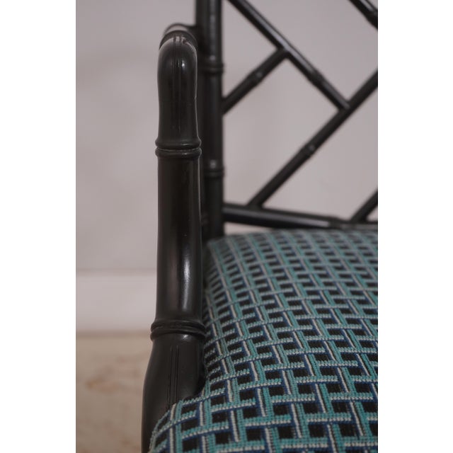 Pair of Ebonized Chinese Chippendale Faux Bamboo Dining Arm Chairs For Sale - Image 15 of 18