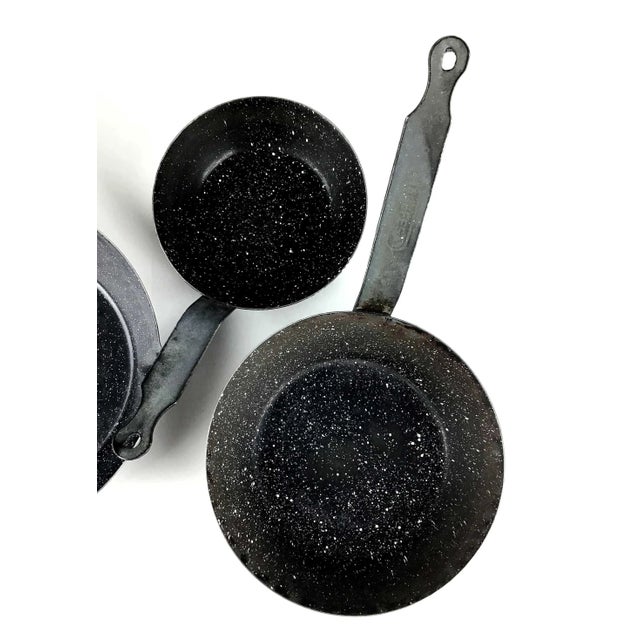 Vintage Set of 3 Black Enamel Coated Metal Pans For Sale - Image 10 of 11