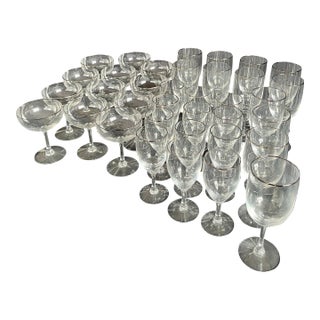 Mid Century Fostoria Glassware With Platinum Rim- 36 Pieces For Sale