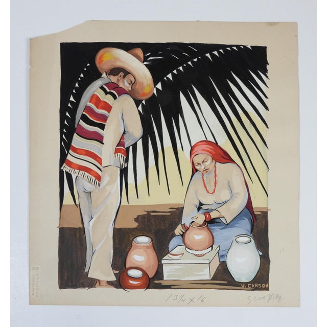 Mid 20th Century Mexican Potter Painting For Sale - Image 4 of 4