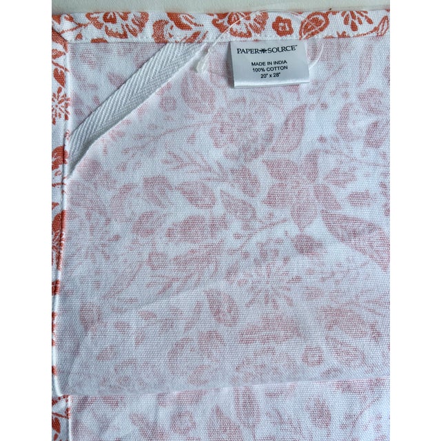 Pair Unused White Cotton, Coral Floral, Teal Tasseled Hand Towels For Sale - Image 16 of 17