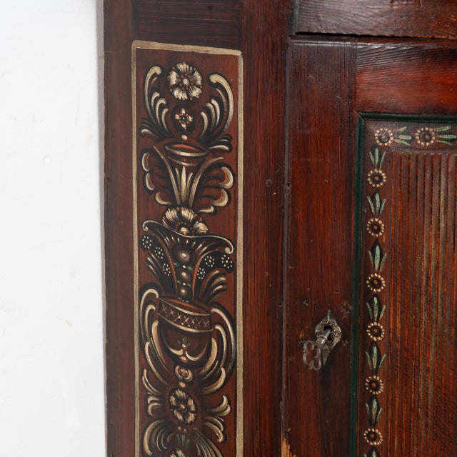 Original Brown Painted Swedish Pine Corner Cabinet Cupboard Dated 1839 For Sale - Image 9 of 12