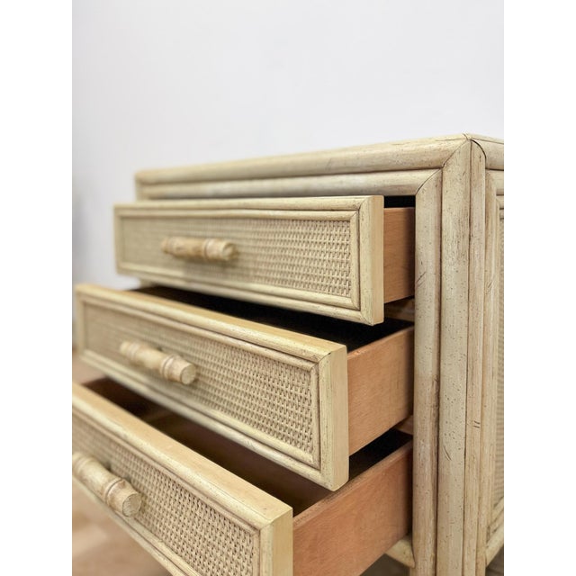 Mid 20th Century Ficks Reed Style Faux Bamboo Nightstand Beige Coastal Hollywood Regency Bedside Table For Sale - Image 10 of 13