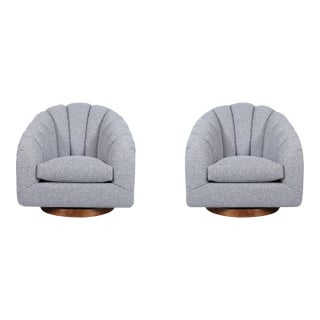 Mid-Century Modern Channel Back Swivel Lounge Chairs by Directional, 1970s For Sale