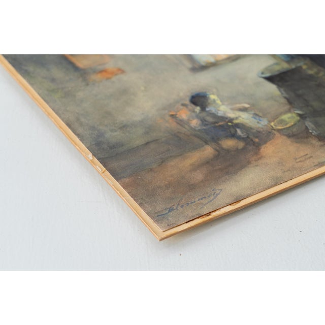 Paper Dutch Genre Painting of a Peasant Woman Churning Butter, Hague School, by Bernard Blommers, circa 1890 For Sale - Image 7 of 16