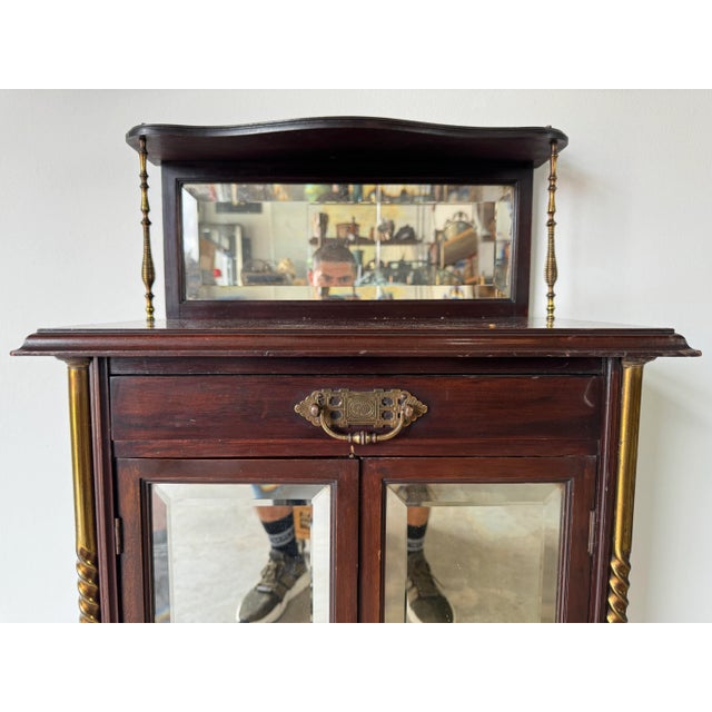 1900's Antique English Mahogany Brass Framed Music Cabinet For Sale - Image 4 of 12