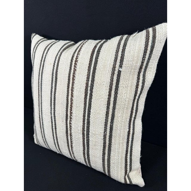 Turkish Hemp Pillow Cushion Natural Beige Dark Brown Pillow Cushion Cover 24x24 For Sale - Image 4 of 4