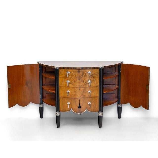 Fine Art Deco Demi Lune Cabinet with Silver-Plated Handles, Late 1920s For Sale - Image 9 of 18