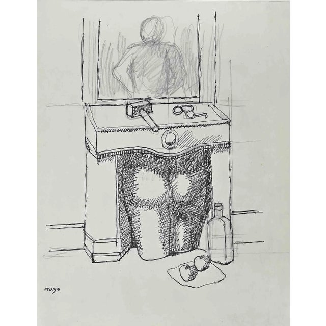 Antoine Mayo, Man at Work, Original Drawing, Late-20th-Century For Sale - Image 3 of 4