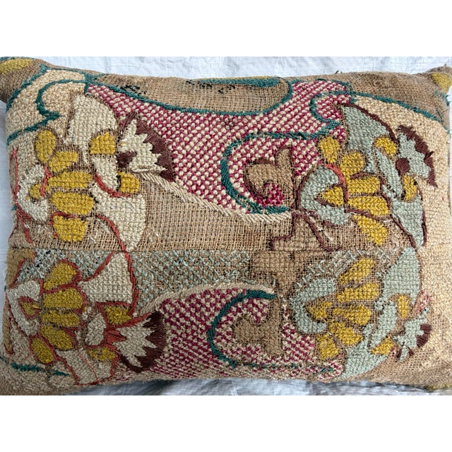 Textile 17th Century Italian Wool & Silk Floral Tapestry Pillow For Sale - Image 7 of 8