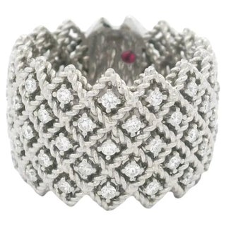 Roberto Coin 18k White Gold 1.40 Carat Diamond Wide Lattice Band Ring For Sale