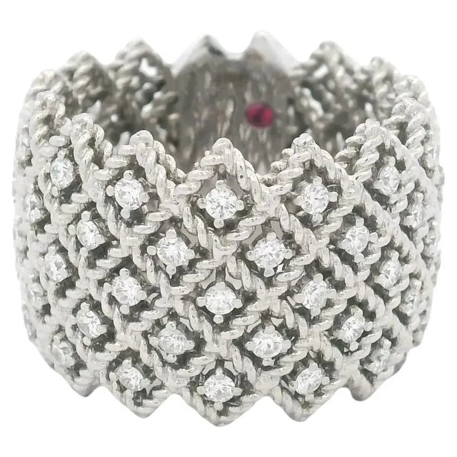 Roberto Coin 18k White Gold 1.40 Carat Diamond Wide Lattice Band Ring For Sale