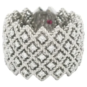 Roberto Coin 18k White Gold 1.40 Carat Diamond Wide Lattice Band Ring