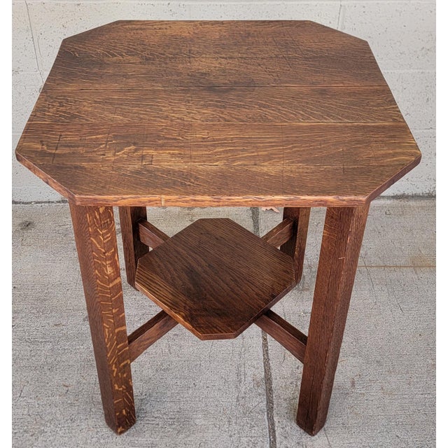 1910s Mission / Arts & Crafts L&jg Stickley Oak Clip-Corner Lamp Table Circa. 1910. For Sale - Image 5 of 14