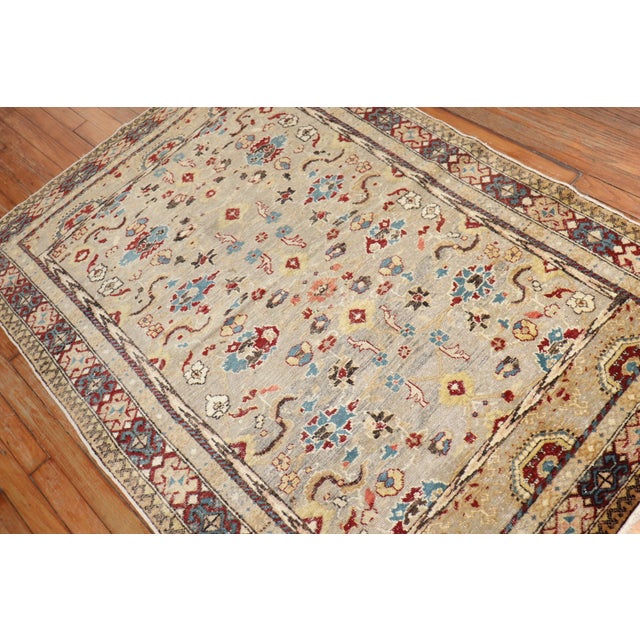 Elaborate Antique Gray Field Turkish Sivas Antique Rug - 4' x 5'7" For Sale In New York - Image 6 of 18