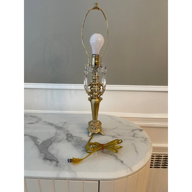 Glass Vintage Gold Urn and Crystal Lamp For Sale - Image 7 of 8