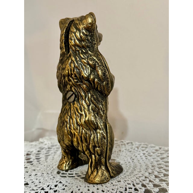Metal Vintage Solid Brass Bear Coin Bank For Sale - Image 7 of 14