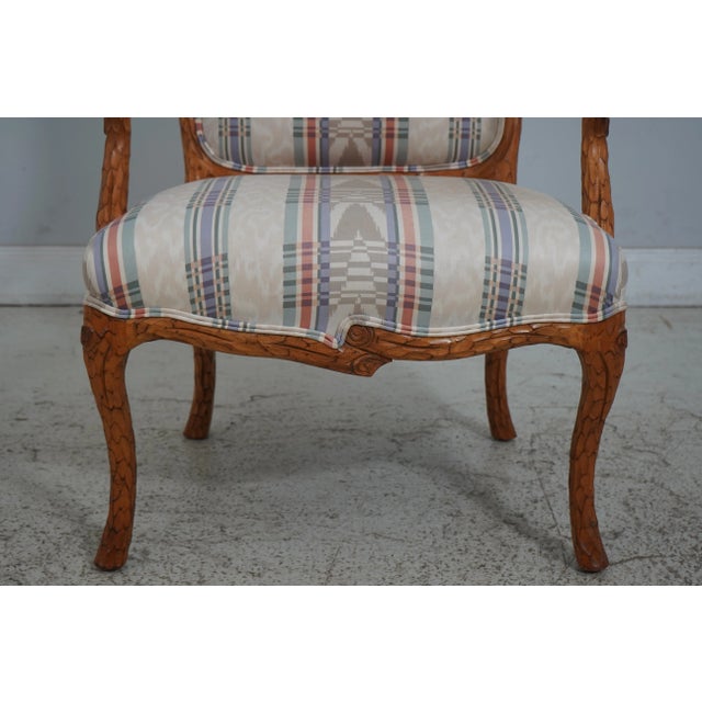 Textile Pair Faux Bois Branch Form Carved Open Armchairs For Sale - Image 7 of 12