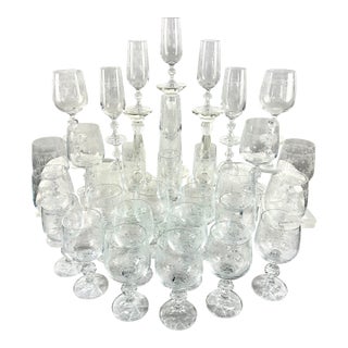 Cascade Etched Crystal Stemware • Complete 36‑Piece Service With Jewel‑Cut Sphere Stems For Sale