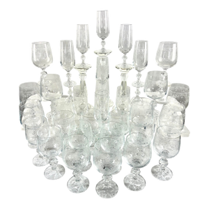 Cascade Etched Crystal Stemware • Complete 36‑Piece Service With Jewel‑Cut Sphere Stems