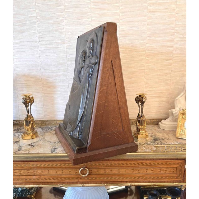 Wood Georges Mathey, Large Bas Relief, 1912, Bronze & Oak For Sale - Image 7 of 15
