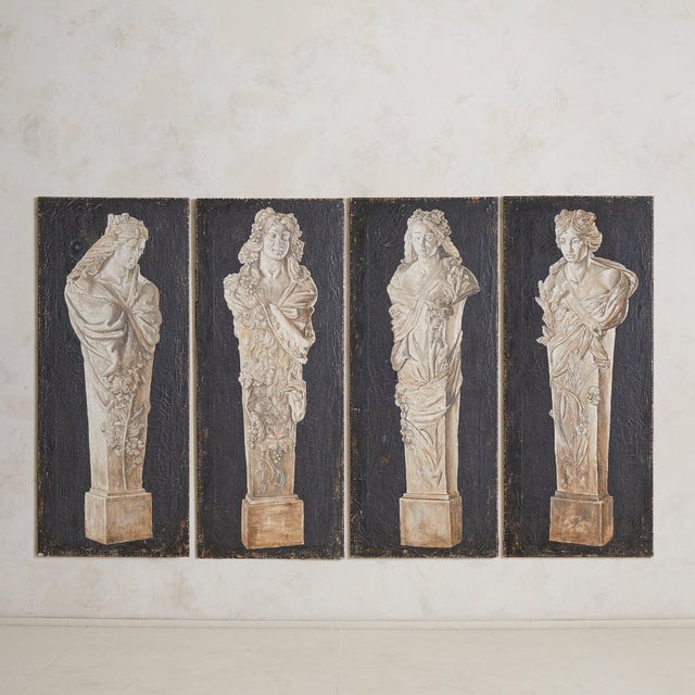 A panel that reads like an architectural carving. Painted in the South of France, the classical caryatid is rendered in...