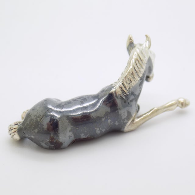 1980s Vintage Italian Handmade Genuine Silver Saturno Branded Sitting Horse Figurine, 1980s For Sale - Image 5 of 12