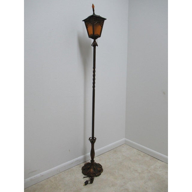 Antique Art Nouveau Etched Metal Pole Floor Lamp For Sale - Image 10 of 11
