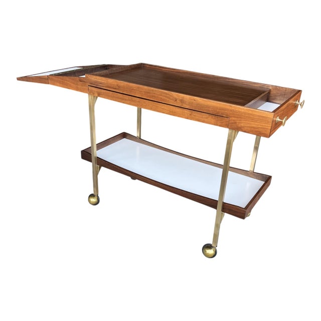 Wood 1960s Mid-Century Modern Brass and Walnut Paul McCobb Style Bar Cart For Sale - Image 7 of 15
