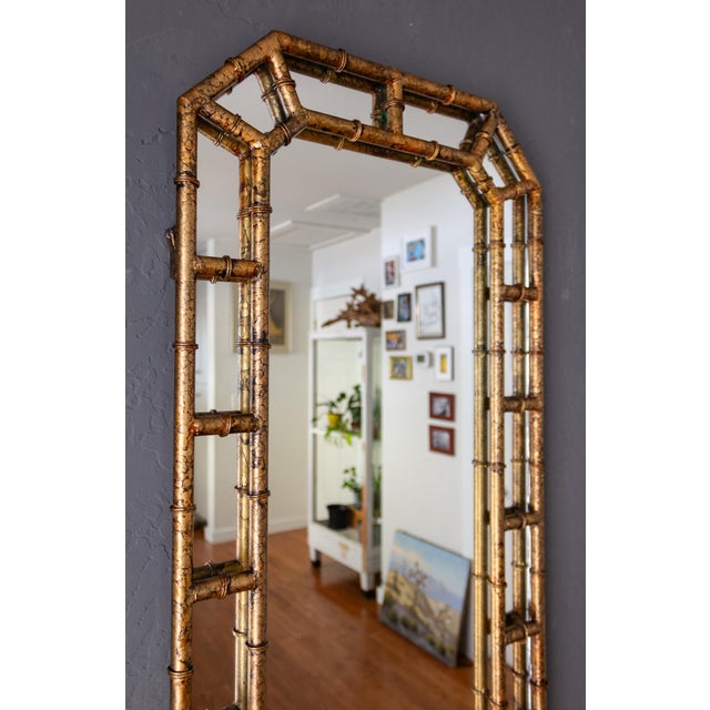 Tall Chinoiserie Faux Bamboo Gold Tortoise Shell Octagon Mirror For Sale - Image 4 of 15