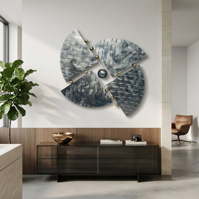 1990s Postmodern Abstract Metal Wall Sculpture in the Style of Curtis Jere Large-scale welded metal wall sculpture with a...