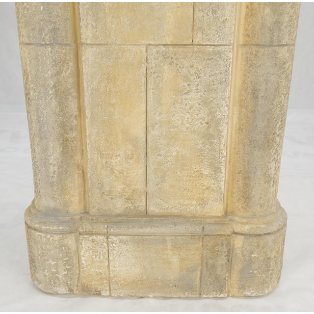 large 19x19 Square Faux Travertine 41" Tall Carved Geometric Decorative Pattern Radius Corners Pedestal Stand Lamp Table