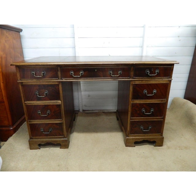 Vintage Mahogany Veneer Pedestal Desk, 1950s For Sale - Image 11 of 11