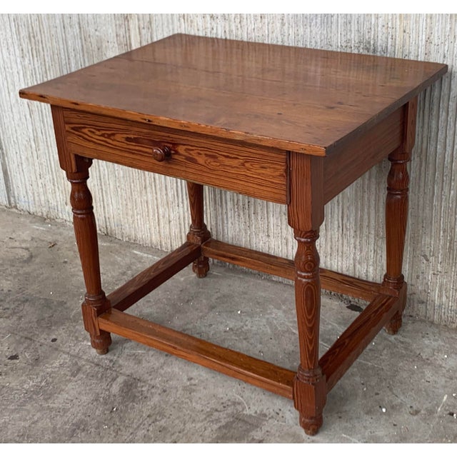 Spanish Pine Farmhouse Side Table With Drawer For Sale - Image 4 of 7