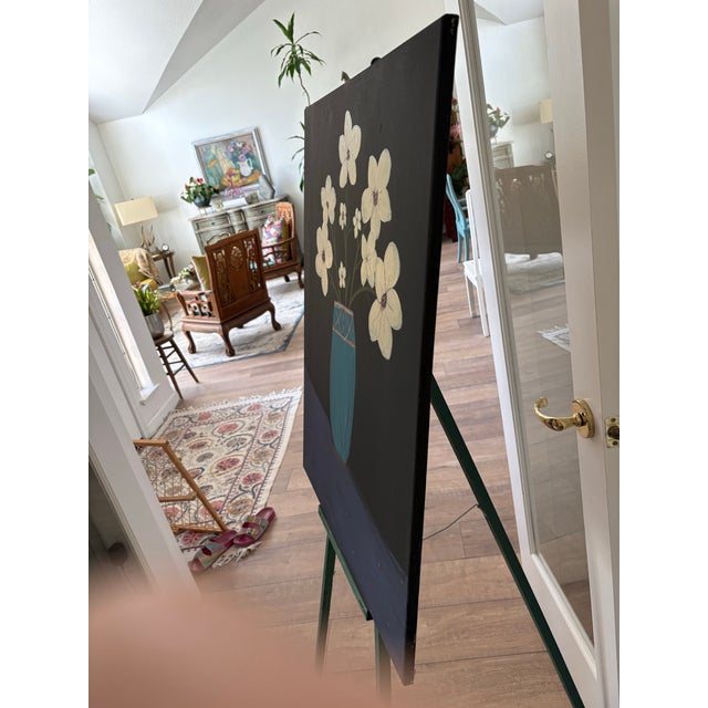 Farmhouse Original Artisan Bold Primitive Floral Canvas Painting For Sale - Image 3 of 7