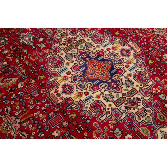 Textile Medallion Designed Vintage Persian Tabriz Wool Rug in Red For Sale - Image 7 of 8