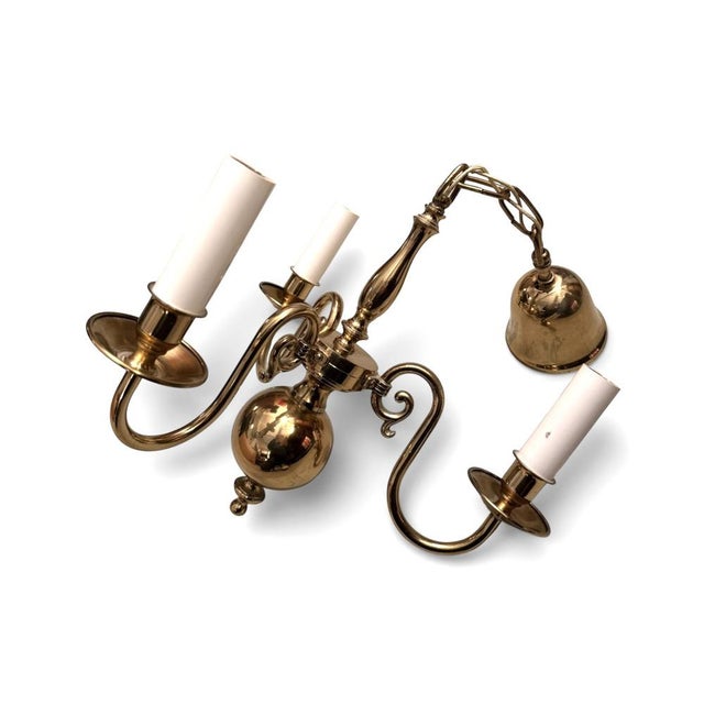Vintage Danish Three-Arm Brass Chandelier For Sale - Image 5 of 9