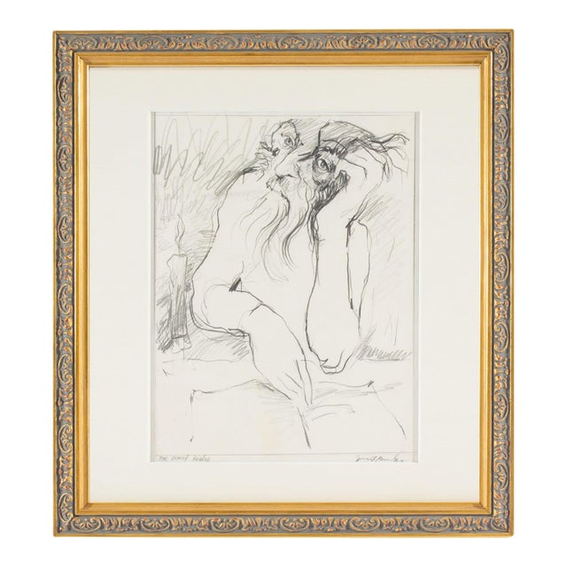 James L. Bruch 1960s “The Bored Reader” Graphite Drawing For Sale