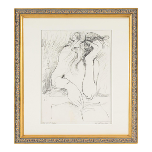 James L. Bruch 1960s “The Bored Reader” Graphite Drawing