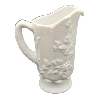 Vintage Westmoreland Milk Glass Paneled Pitcher With Grapevine Design For Sale