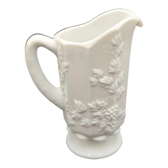 Vintage Westmoreland Milk Glass Paneled Pitcher With Grapevine Design For Sale