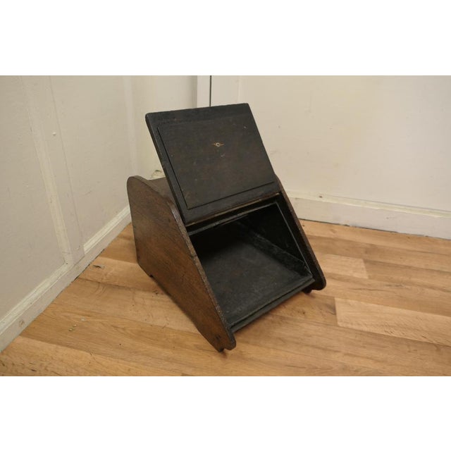 Brown Victorian Oak Coal Box with Liner and Shovel, 1880s, Set of 3 For Sale - Image 8 of 9