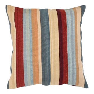 Arteverk Handwoven Reversible Wool Kilim Floor Pillow — Red & Blue Stripe (26") For Sale
