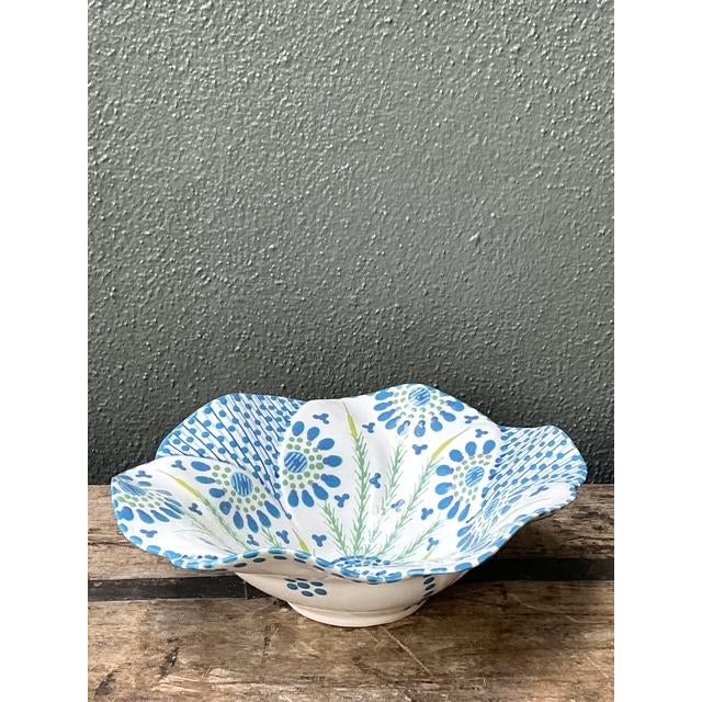 White Vintage Glazed Ceramic Hand Painted Bowl For Sale - Image 8 of 12