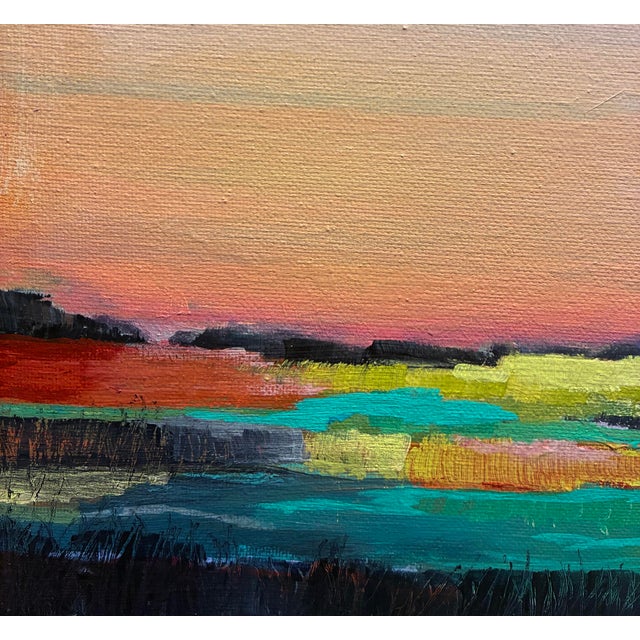 “Flooded MidWest Field, Late Summer”. Original Acrylic on Canvas. 12x24. Drying on My Easel. Gallery Represented Studio Artist Since 2004. For Sale - Image 4 of 5