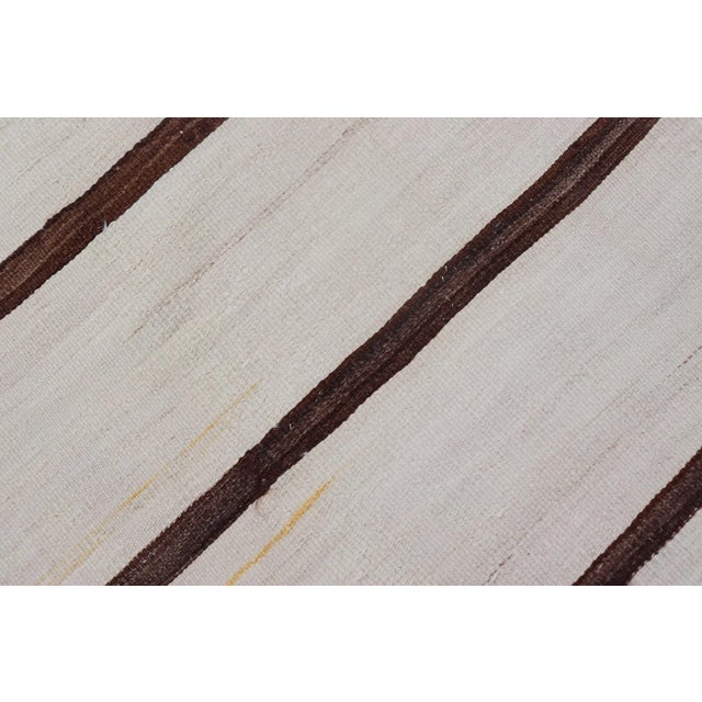 Mid 20th Century Turkish Vintage Kilim in Shades of Brown and Ivory With Stripe Design For Sale - Image 9 of 9