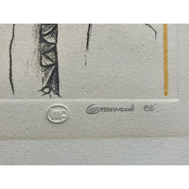 Paint Tom Greenwood "Red Cloud" Limited Edition Embossed Lithograph W/ Watercolor c.1989 For Sale - Image 7 of 12