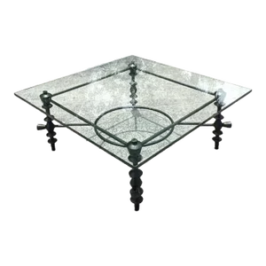 Vintage Boho Sculpted Leg Wrought Iron Coffee Table After Giacometti