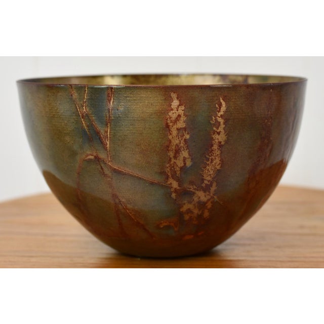 Mid Century Modern Flower Wheat Decor Enamel Metal Bowl For Sale - Image 4 of 11